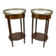 Pair of Louis XVI style bedside tables in mahogany, with marble tops.