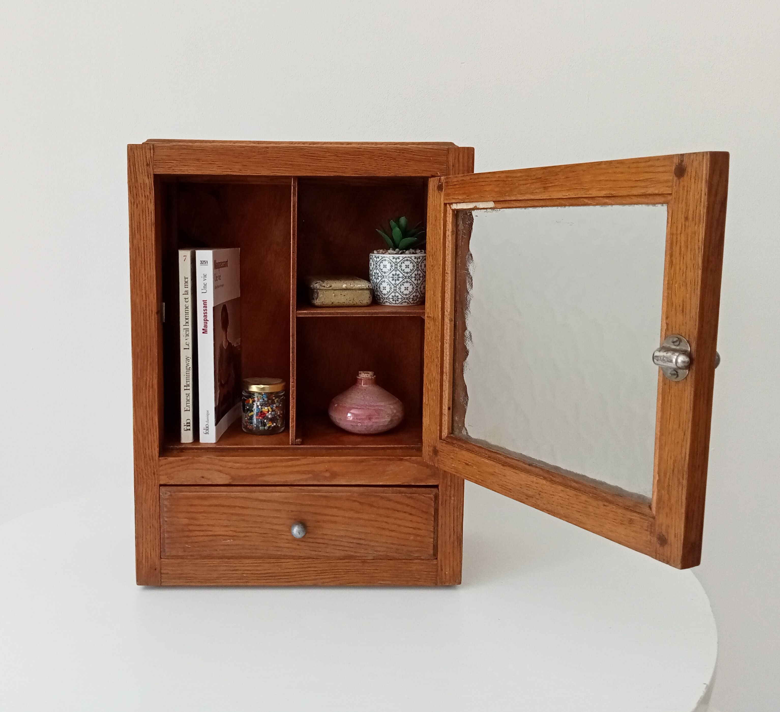 Vintage solid oak medicine cabinet
