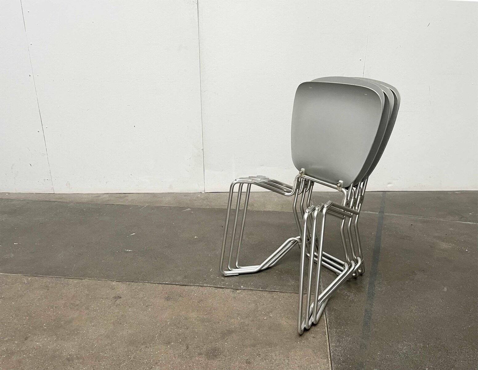 Stackable folding chair in space age style from the mid-century by Armin Wirth for Aluflex, 1960s, set of 3.