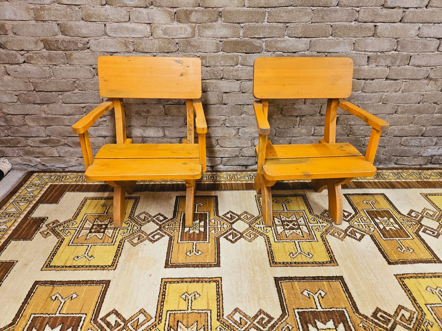 Pair of solid wood armchairs 1960