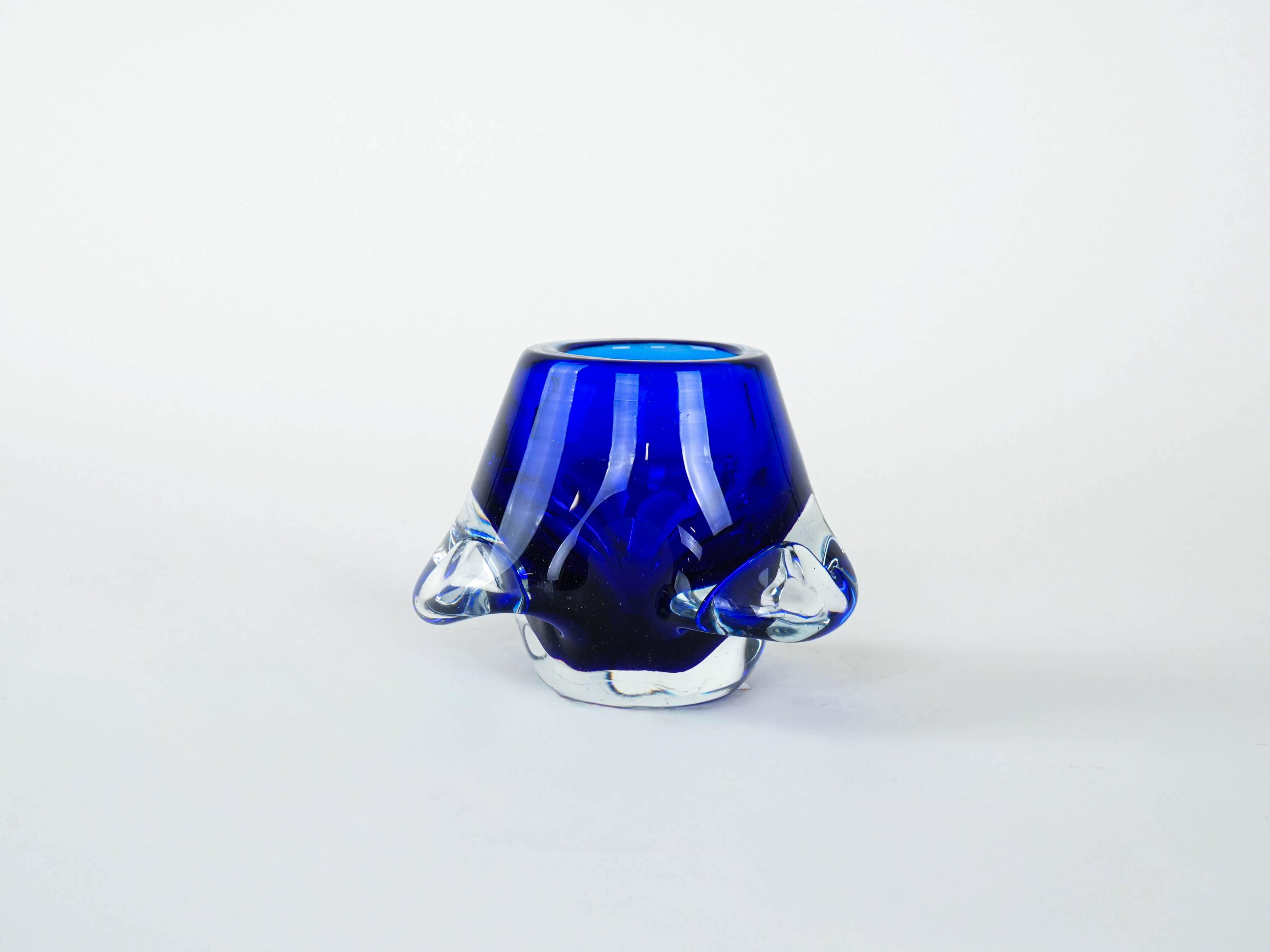 Cobalt glass candlestick, Italian design, 1960s, made in Italy