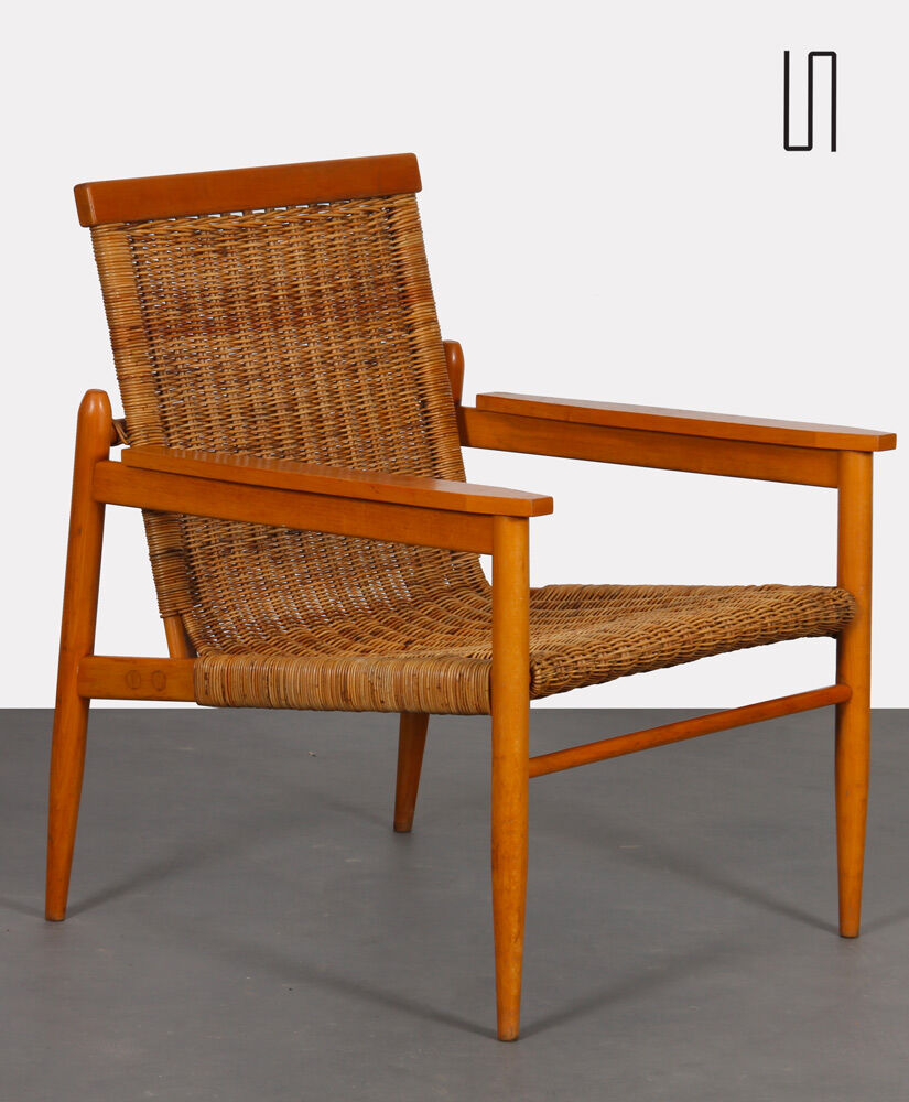 Fauteuil vintage en osier édité par Uluv 1960