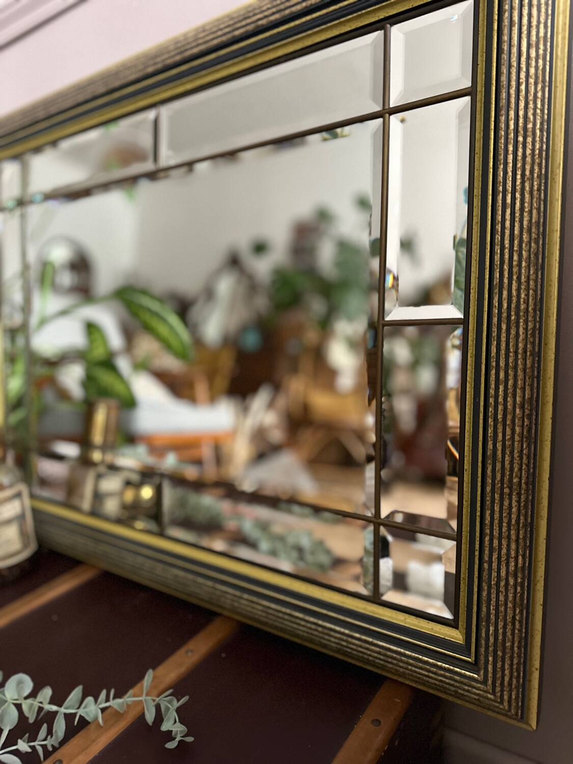 Beveled wooden mirror with glazing beads