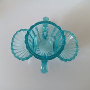 Servant salt-pepper vintage turquoise glass 30s-40s