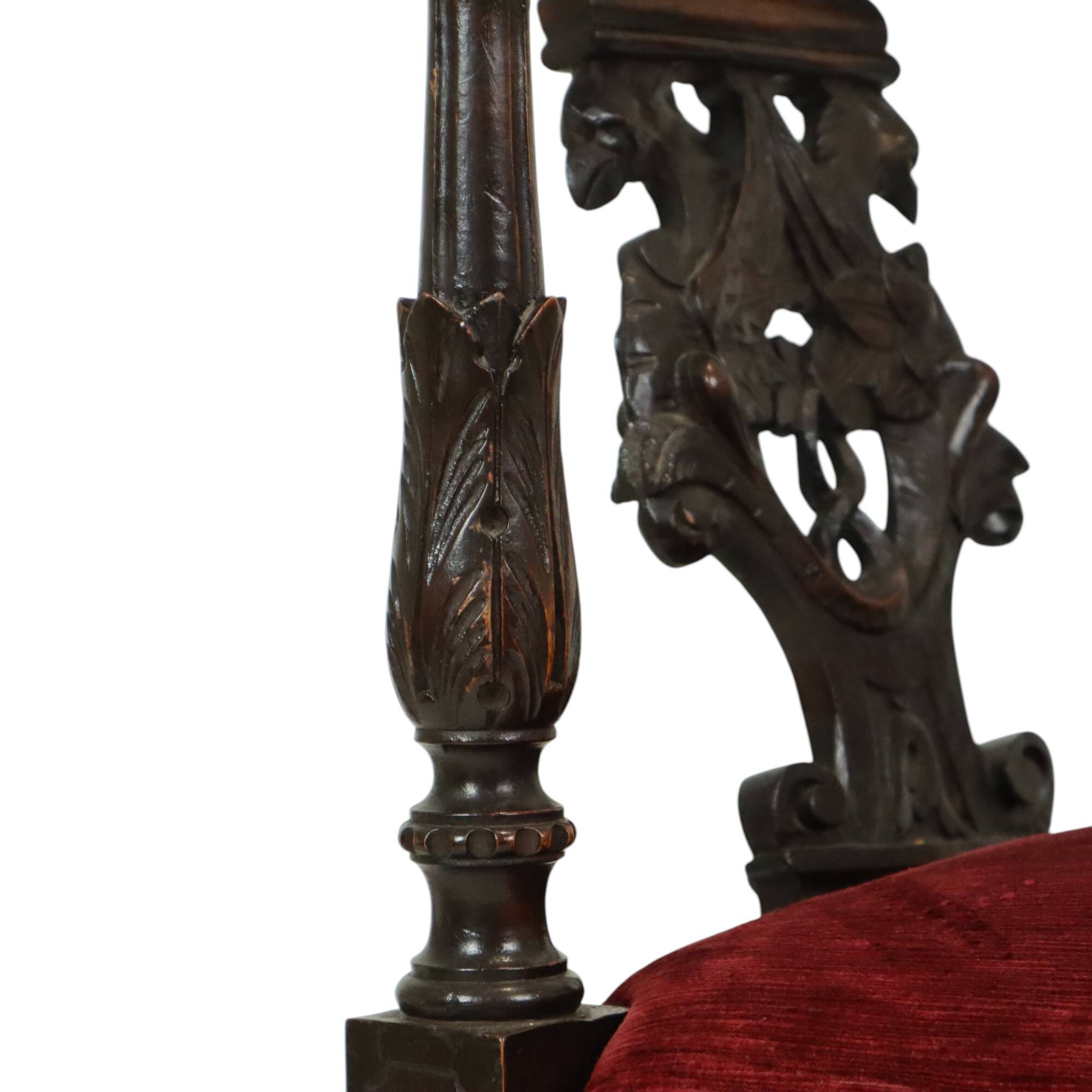 Antique Italian Oak Corner Chair Renaissance Style