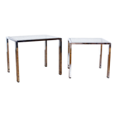 Pull-out tables in metal and glass
