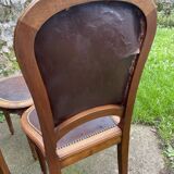 6 Louis XVI style chairs in solid beech and Cordoba leather, 1900