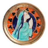 Round prayer plaque to hang, religious wall decoration, handmade enamel frame, 16 cm.