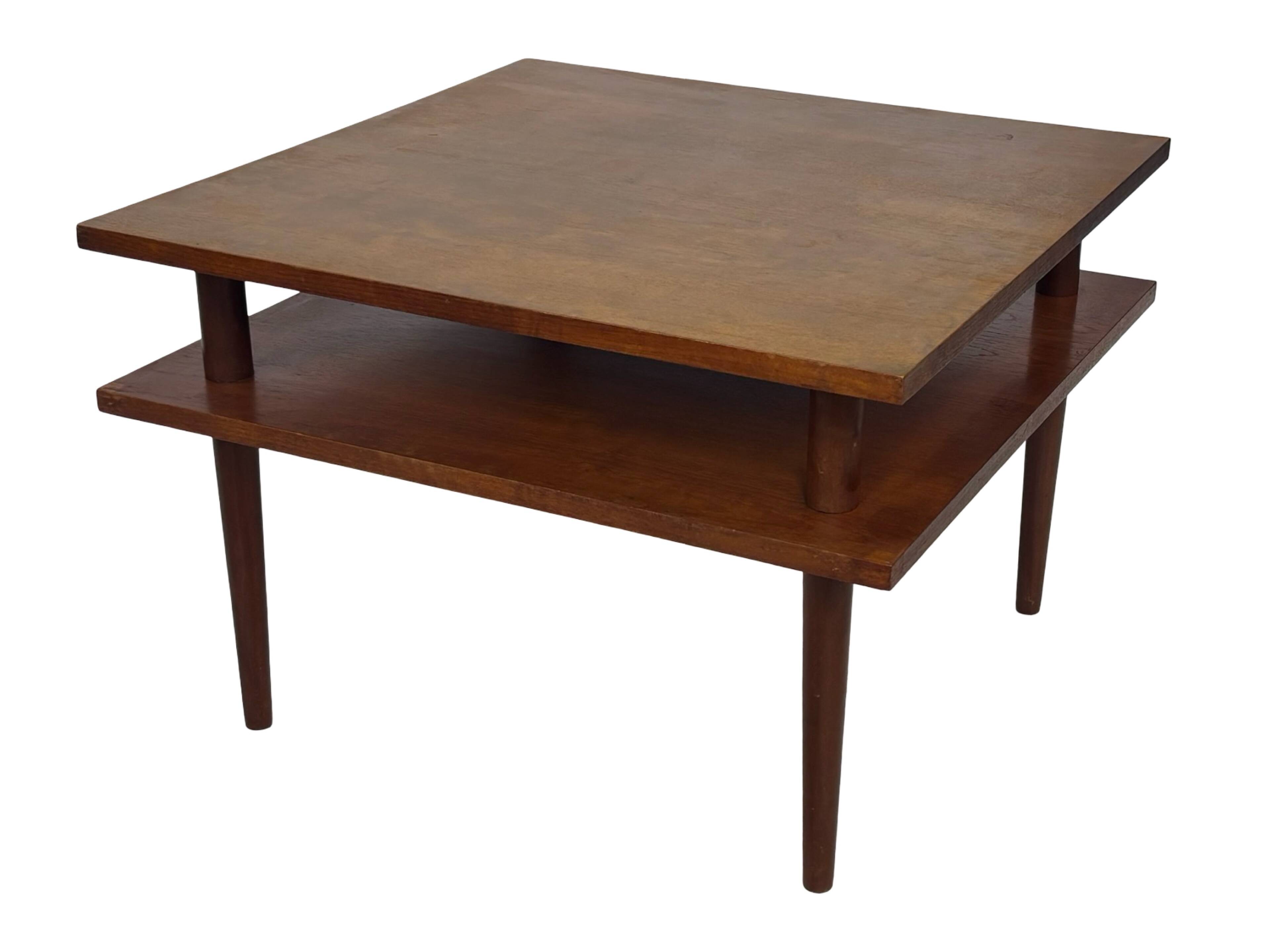 Vintage square coffee table in teak veneer, 1960s design