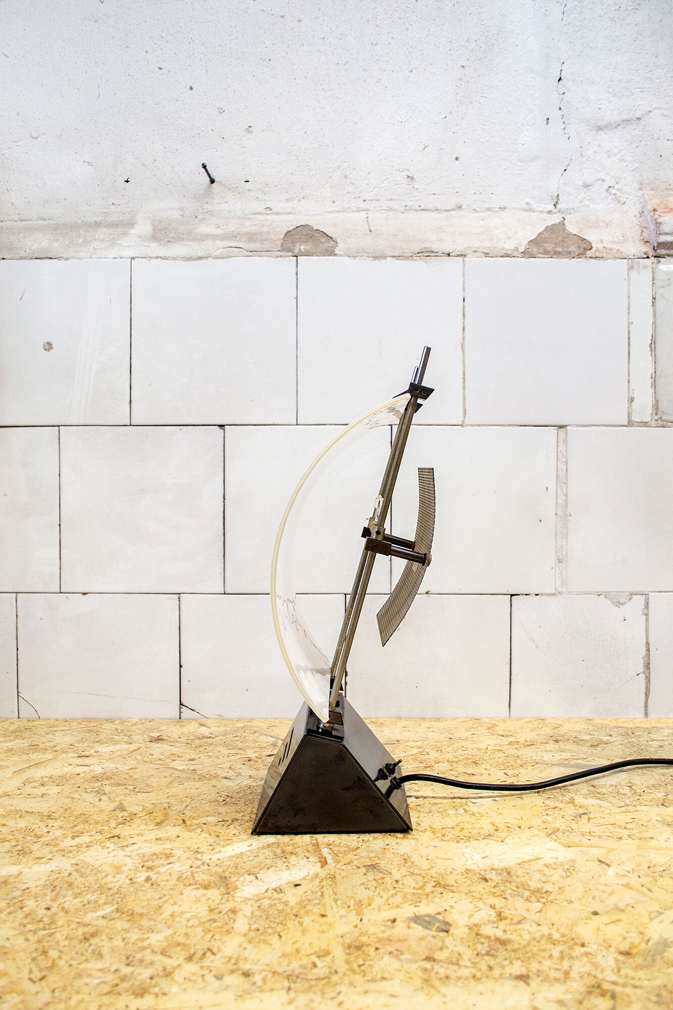 Pair of table lamps in metal and murano glass by Alox Italia Anni '80