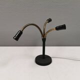 Ancienne lampe de table en fonte avec coude en laiton et 3 sources lumineuses