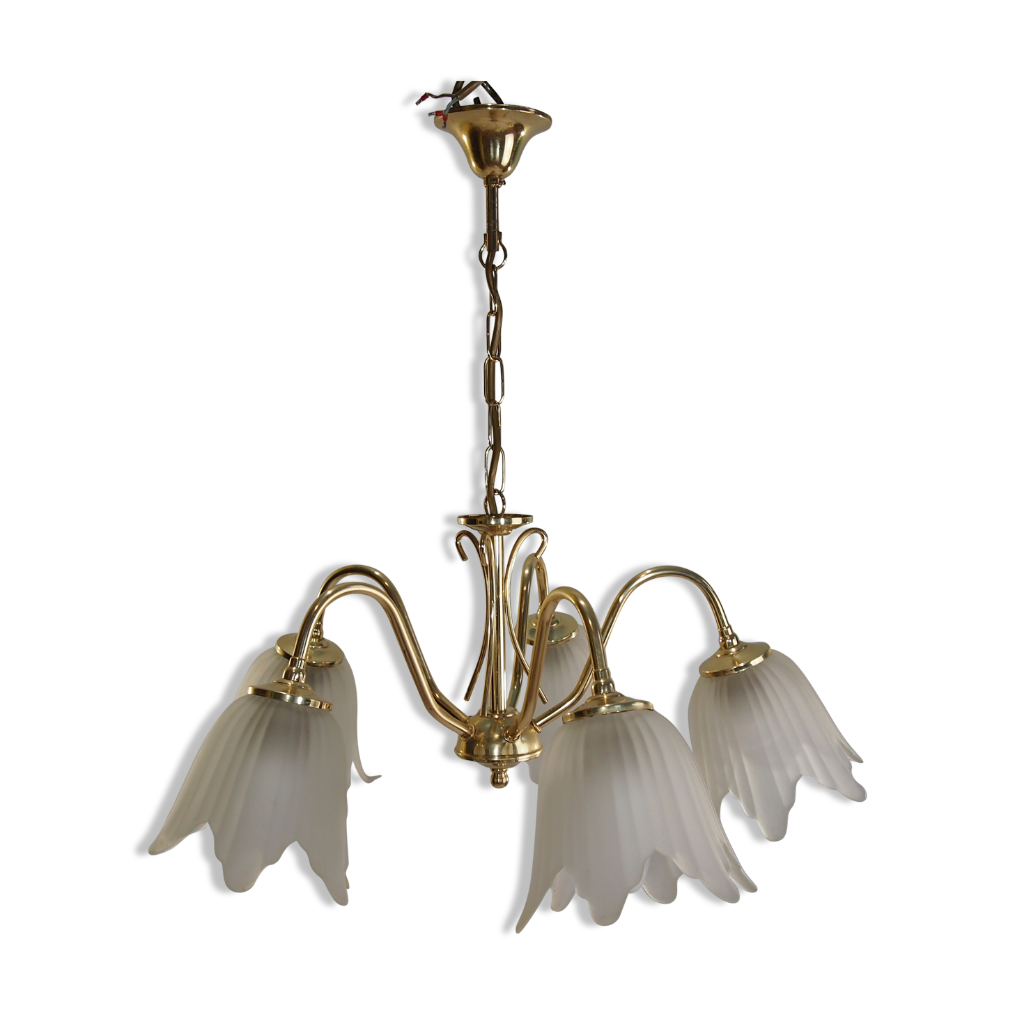 Five-branched luster /brass/tulips/vintage