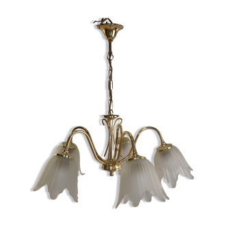 Five-branched luster /brass/tulips/vintage
