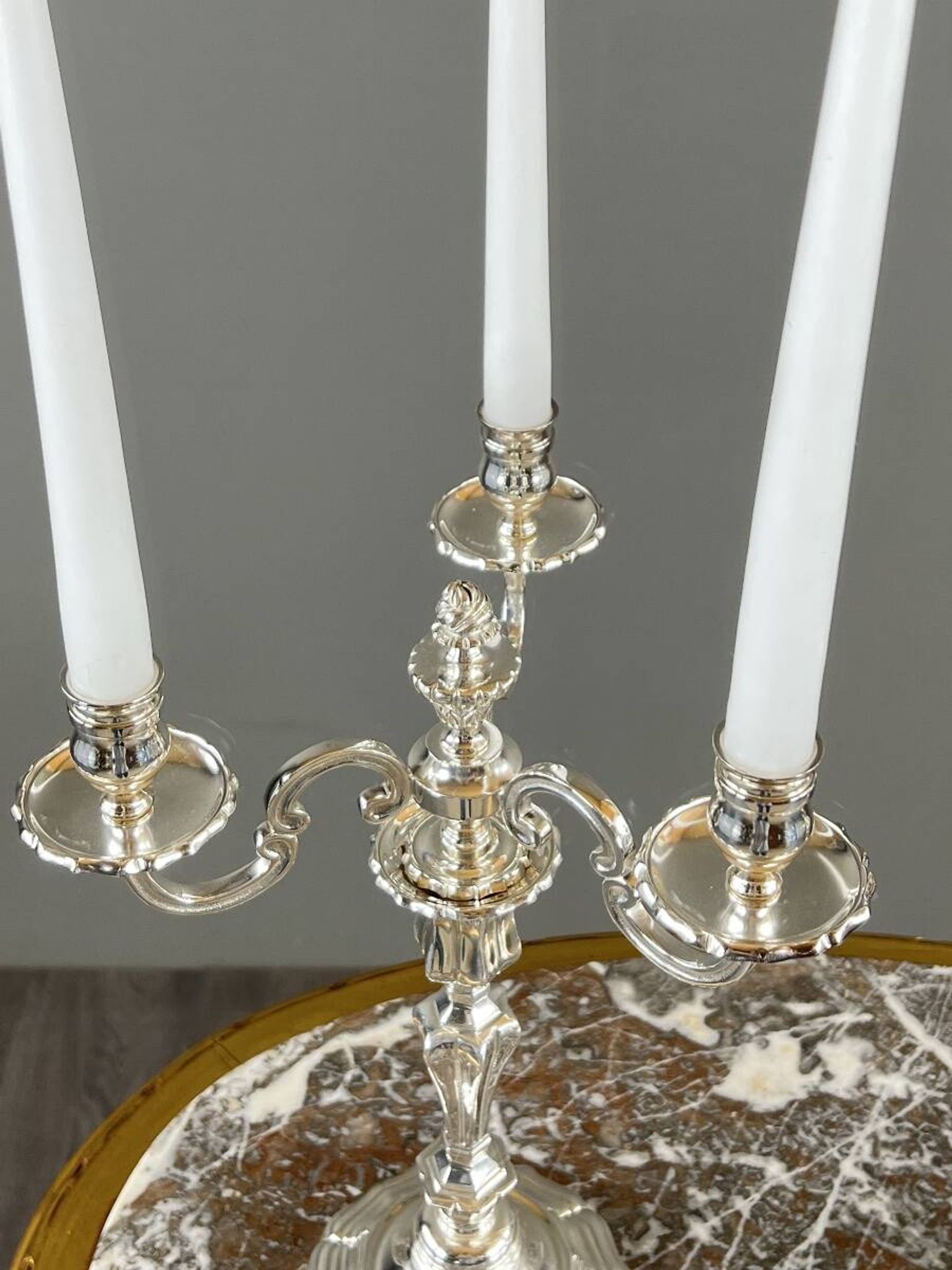 Pair of silver-plated candelabra, Louis XV style, 20th century