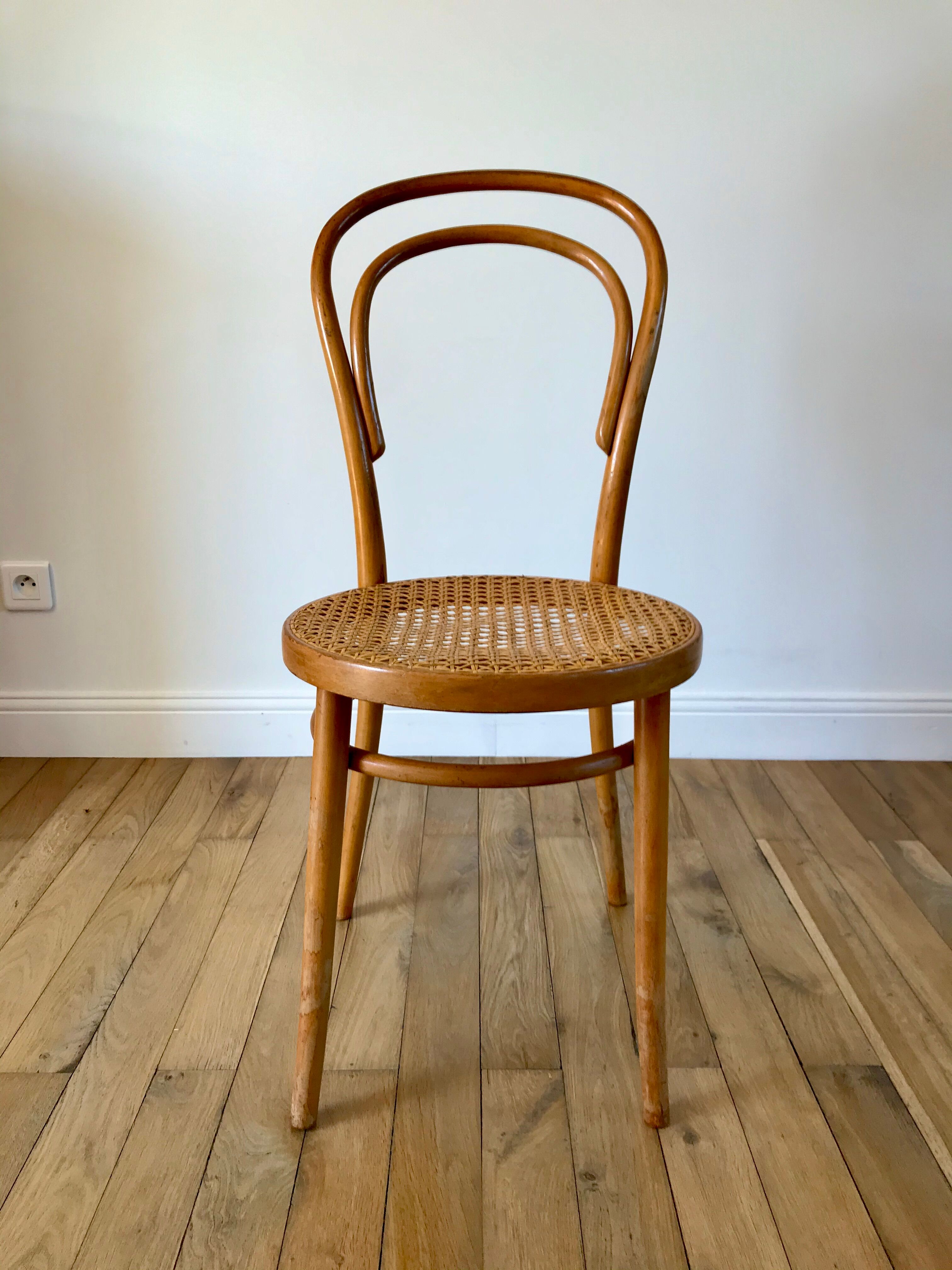 Baumann bistro chair in bent wood and blond wood canning 40s-50s