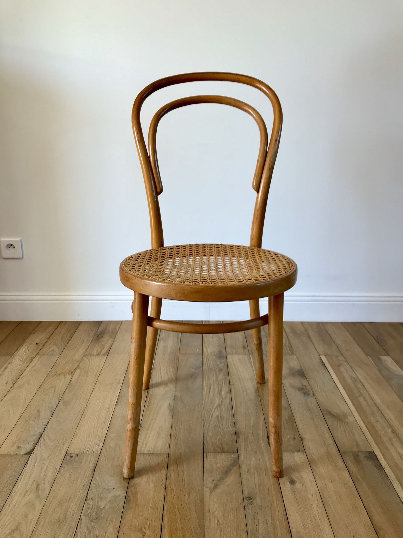 Baumann bistro chair in bent wood and blond wood canning 40s-50s