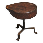Tree Stump Stool or Solid Wood and Wrought Iron Side Table, Mid-Century