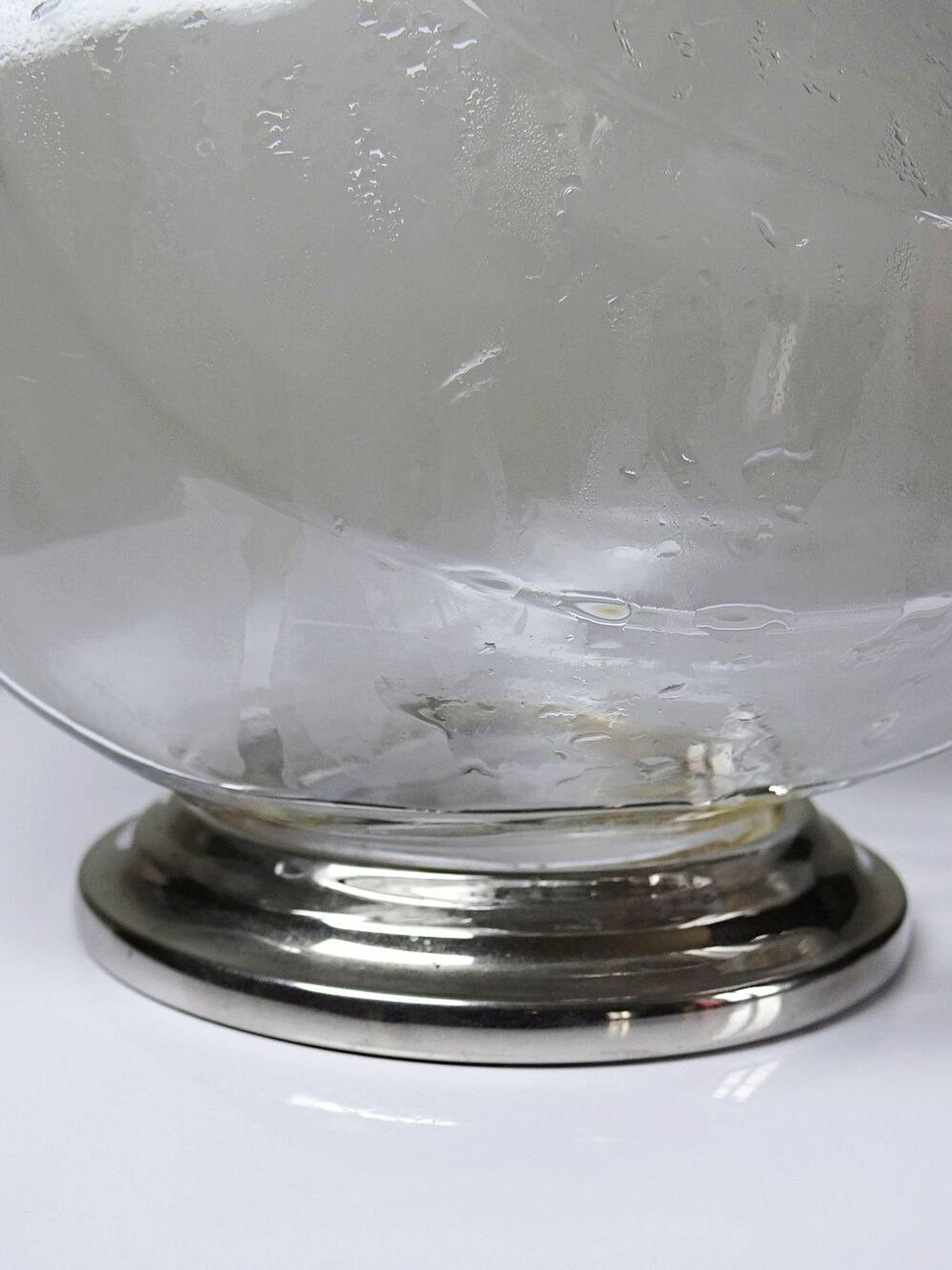 Vintage glass and silver-plated metal jug, modernist pitcher/carafe from 1950-1970.
