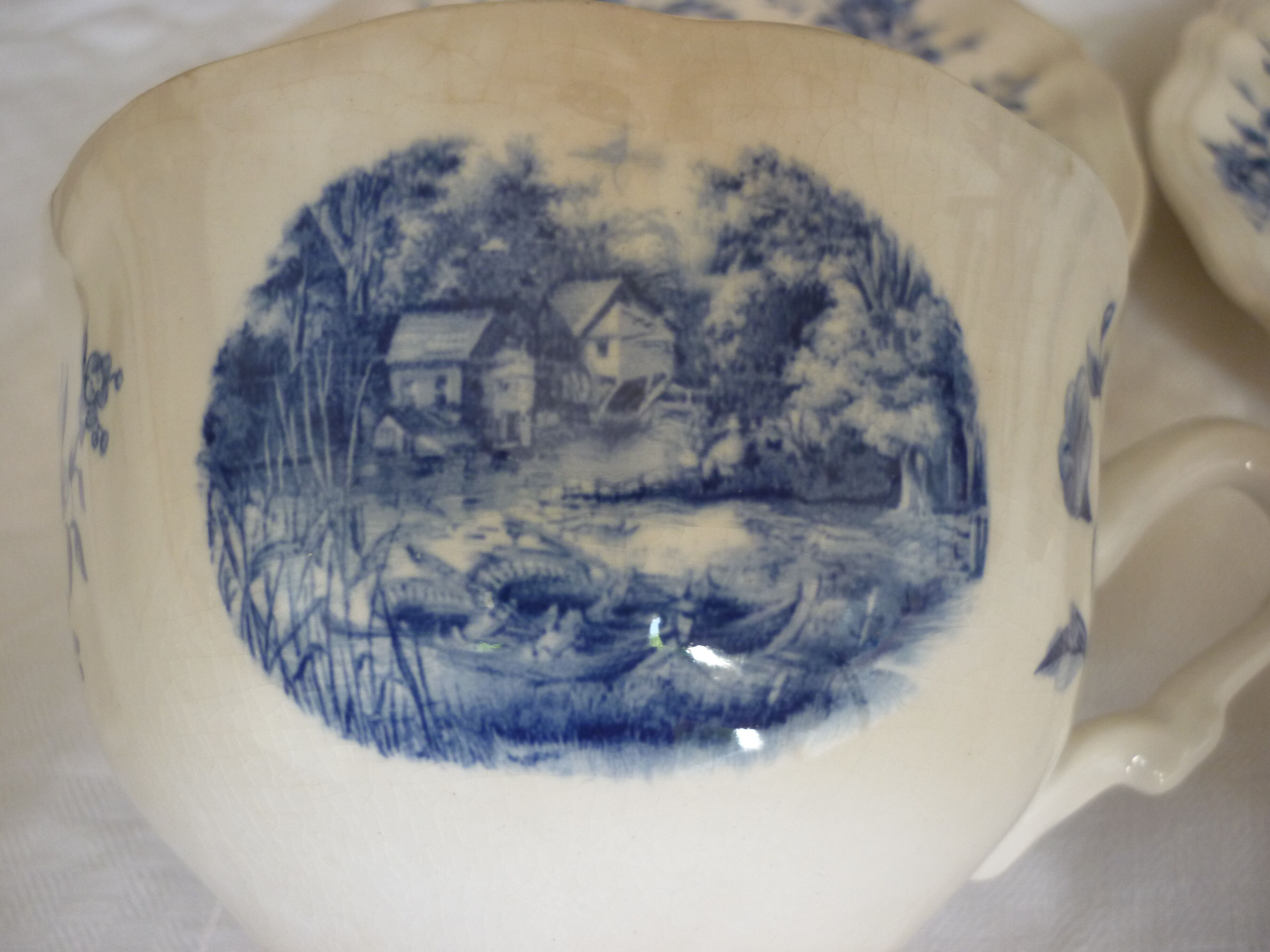 2 cups lunch earthenware of sarreguemines blue flowers