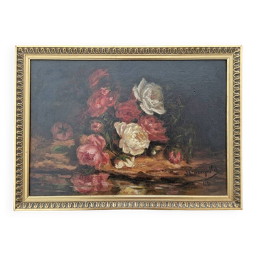 Helène de Lajallet (1858-1946) Oil on canvas - Bouquet of roses - 1881