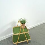 Rattan double tray with green leaf vintage fruit basket