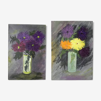 2 "dahlias" paintings