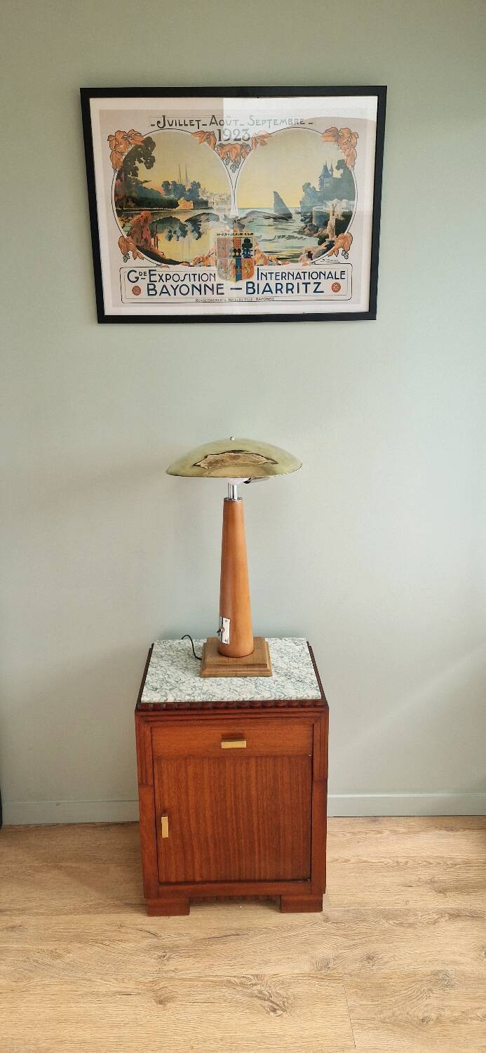 Large nautical lamp in wood and brass from the 80s
