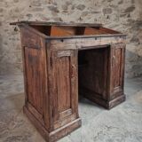 Bureau ancien en pin français – 1880, meuble bar / comptoir avec compartiments à abattants – 65×120×106 cm