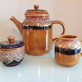 Coffee maker, milk pot and sugar décor Hawaii of the Sarreguemines vintage Earthenware 60s-70s