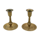 Pair of gossip candle holders in bronze and brass gilded period