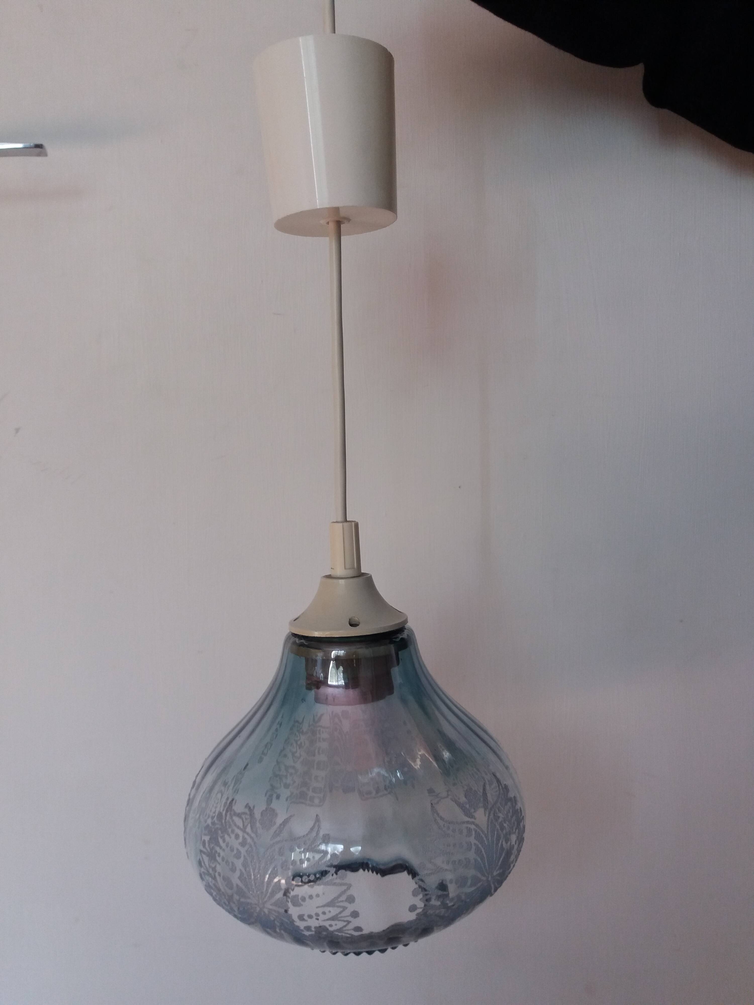 Blue glass tulip pendant light