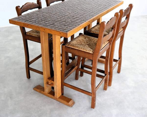 Table de bar vintage avec chaises   table à manger   tabourets de bar   années 1950