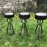 Vintage leather and wrought iron bar stools