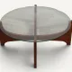 Round coffee table in teak and glass, after Hugues Poignant – 1960s