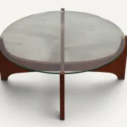 Round coffee table in teak and glass, after Hugues Poignant – 1960s