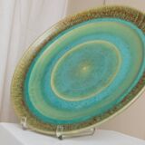 Green Turquoise Gradient Ceramic Bowl with Organic Shape, Large Danish Studio Piece, 1970s