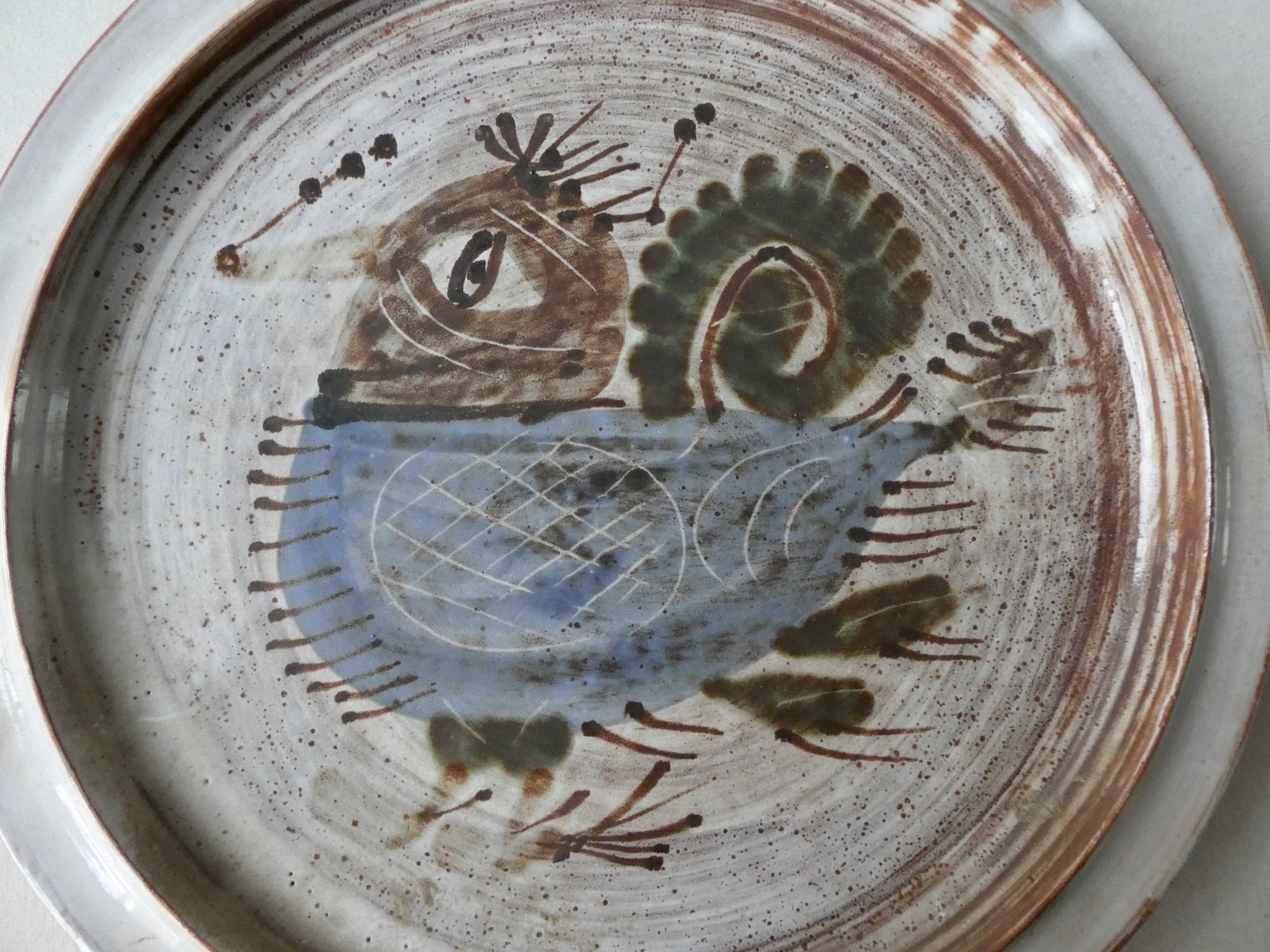 Ceramic plate by Michel Barbier, Vallauris, 50s