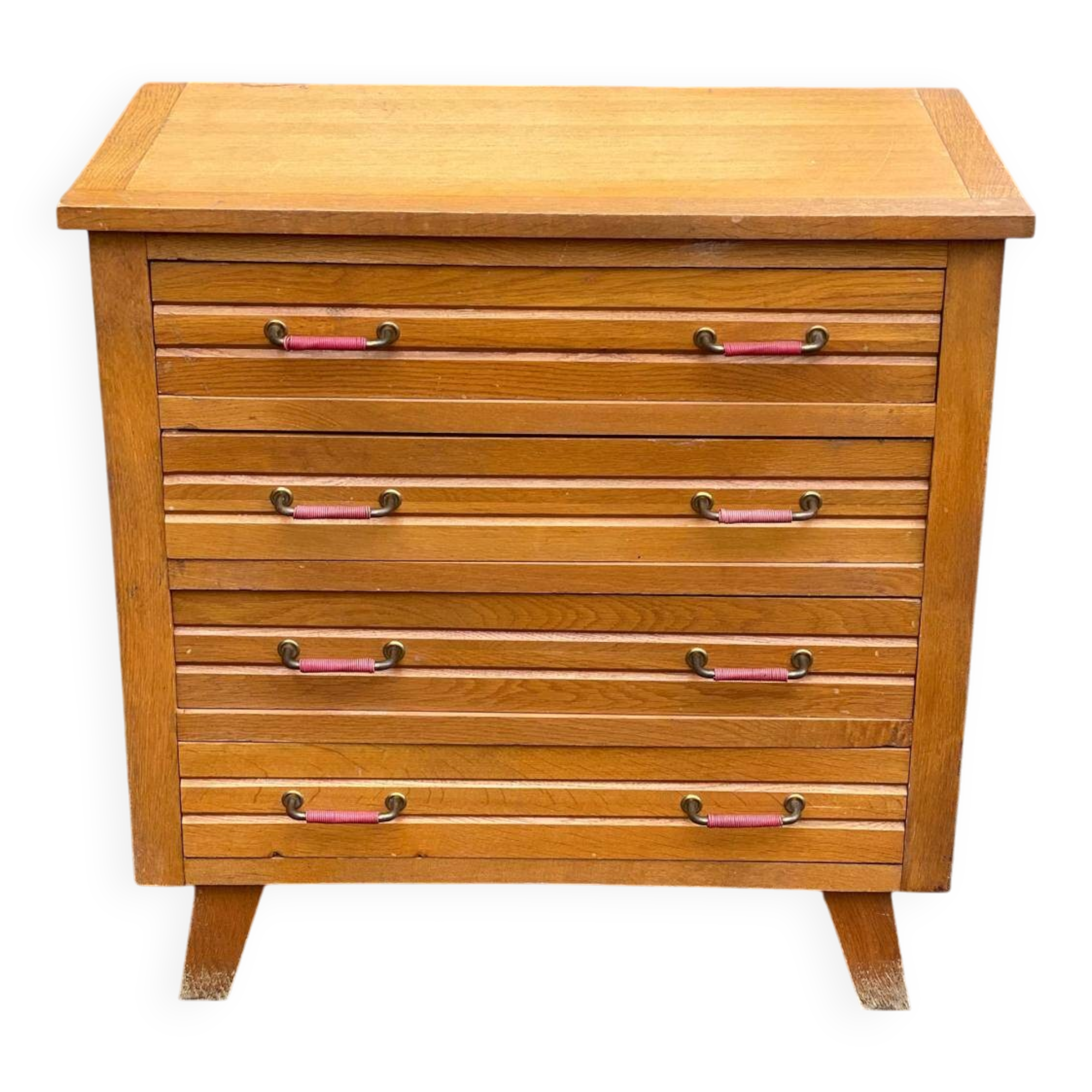Scandinavian chest of drawers with compass legs, oak, 1950