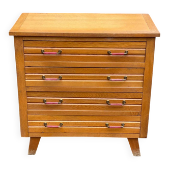 Scandinavian chest of drawers with compass legs, oak, 1950