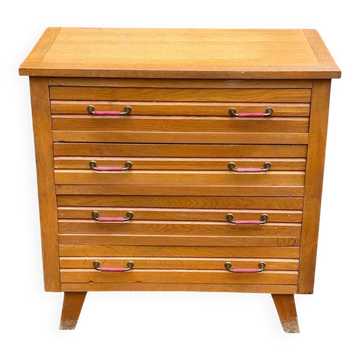 Scandinavian chest of drawers with compass legs, oak, 1950
