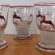 Glasses and carafe decorated with red Christmas reindeer and white granita 60's