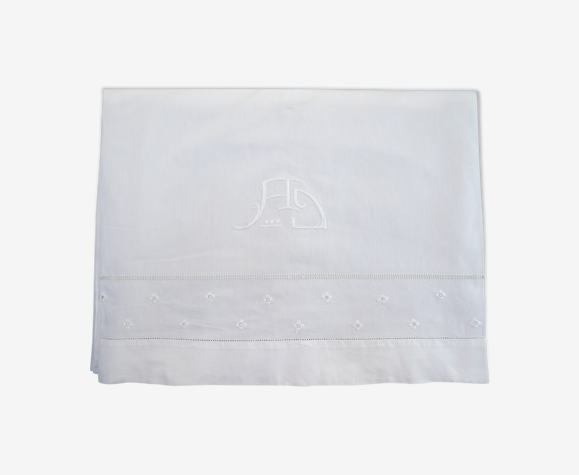 Ancien drap metis 190 x 300 jour echelle broderie monogramme ad