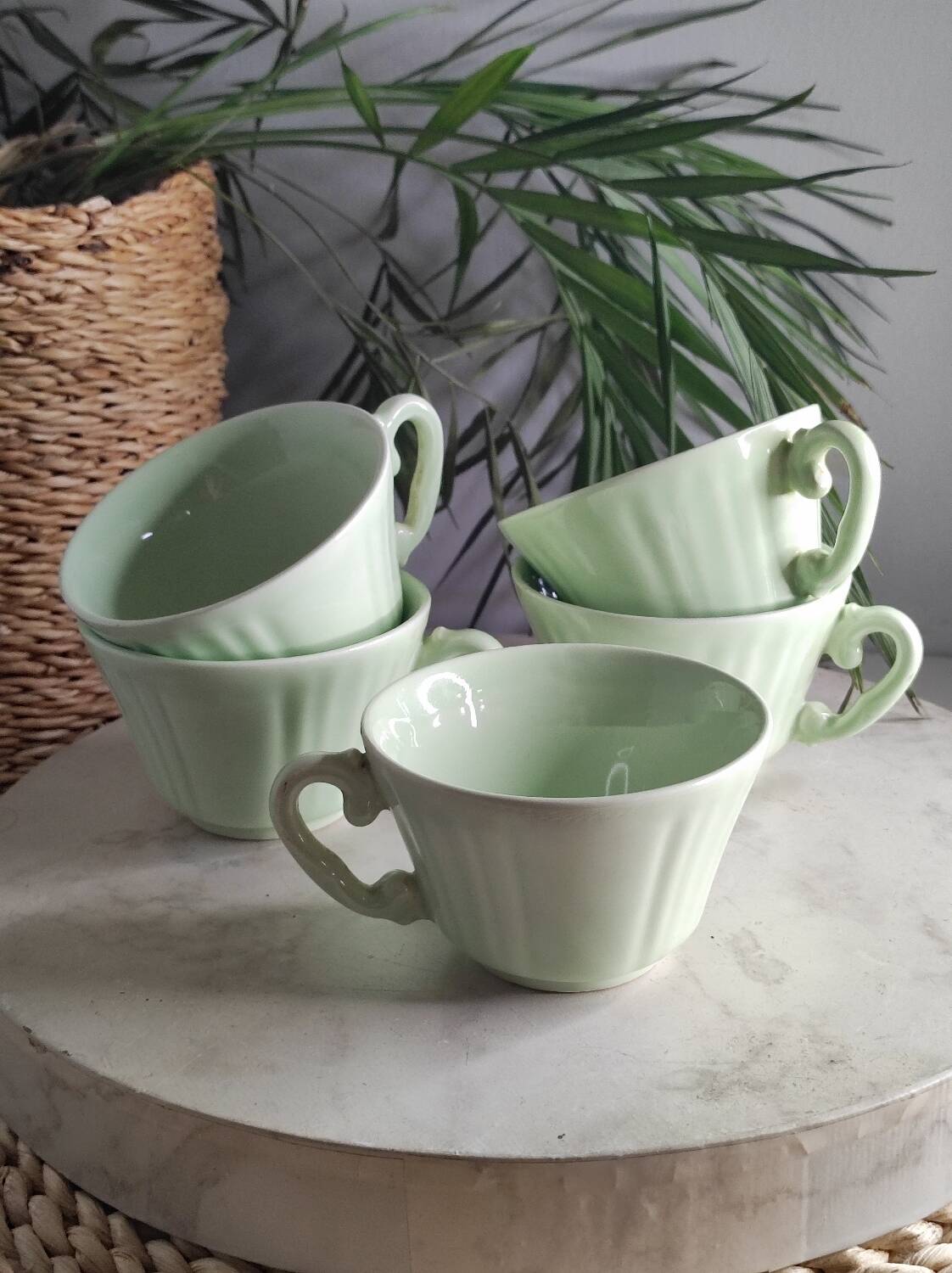 Green ceramic tea set