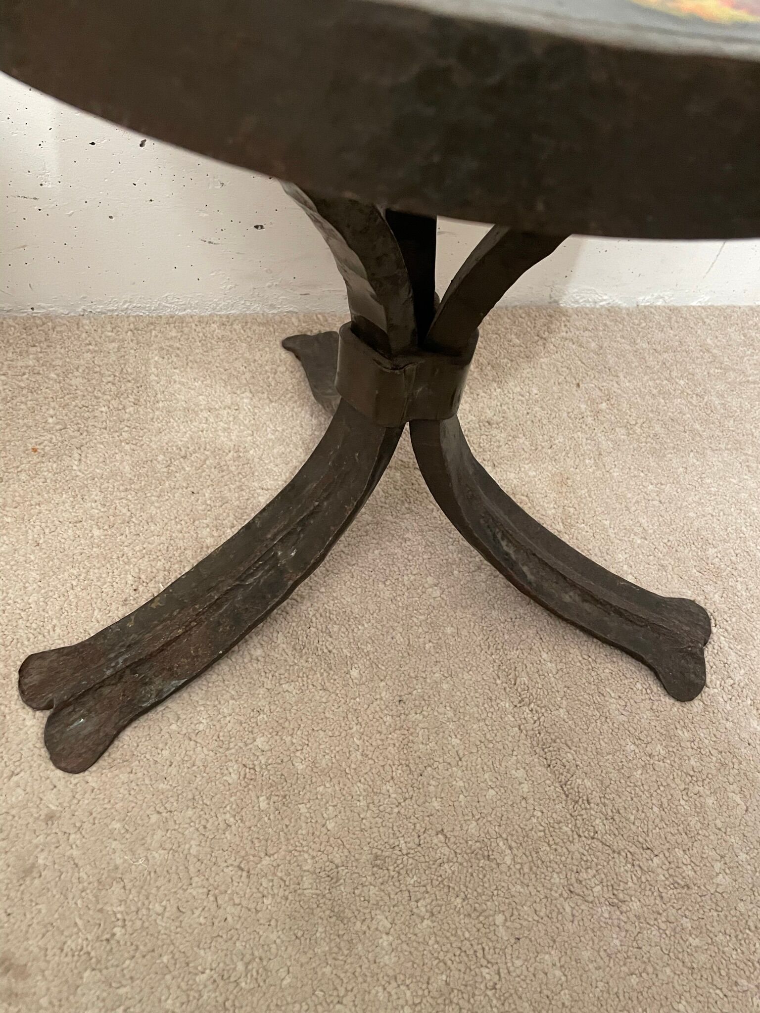 Pair of brutalist side tables, steel and ceramic, 1970