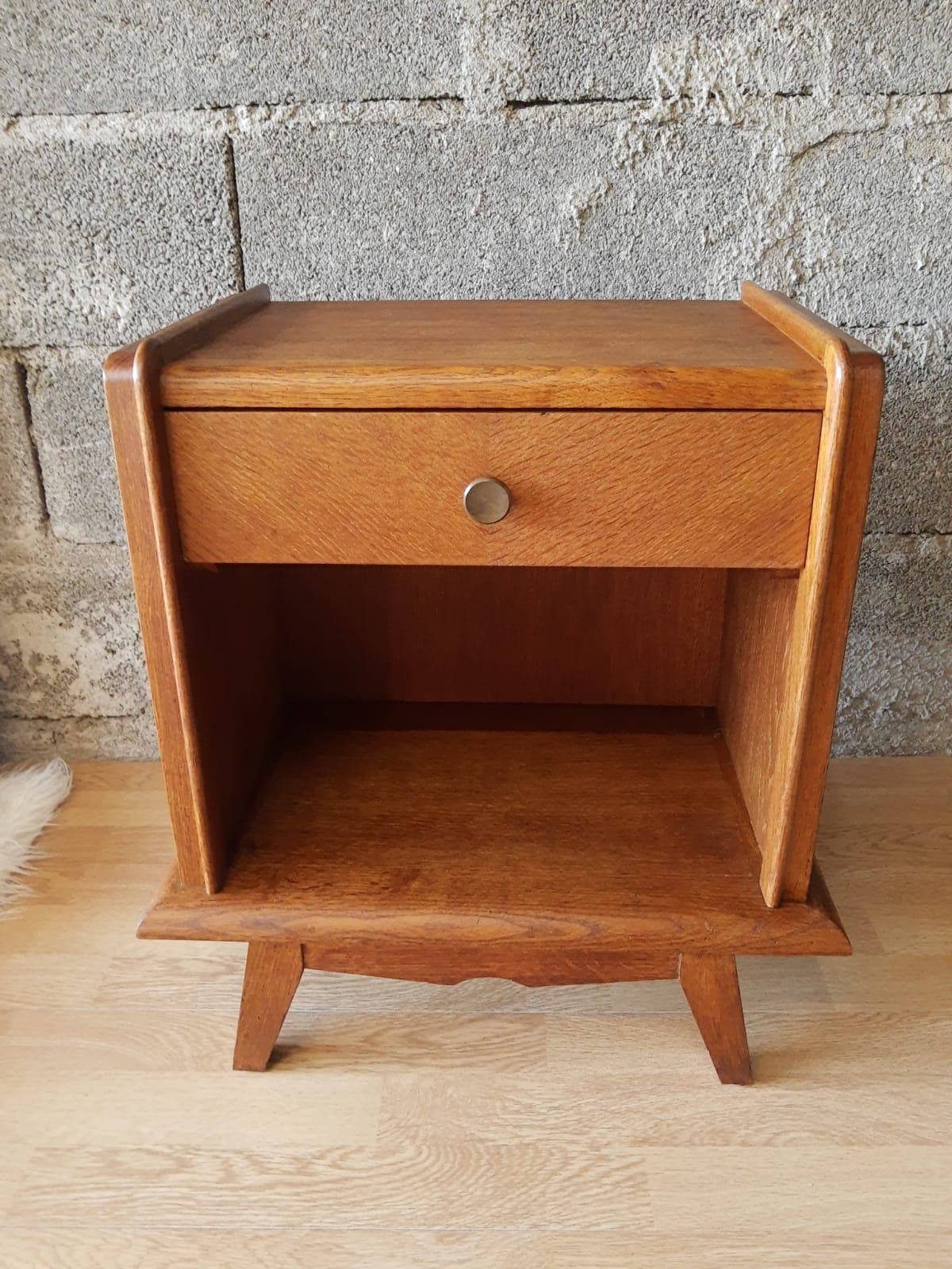 Bedside table oak compass legs - vintage