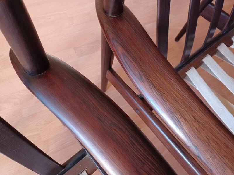 Pair of Danish Grete Jalk armchairs model Poul Jeppesen 56 in rosewood Denmark.