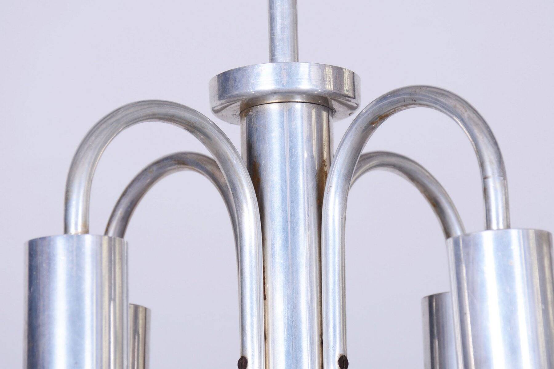 Art Deco Chandelier in Aluminium and Marbled Glass, Czech, 1940s