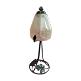 Wrought iron lamp and its opaque molded glass 1900 has 30 art deco electricity to the standard