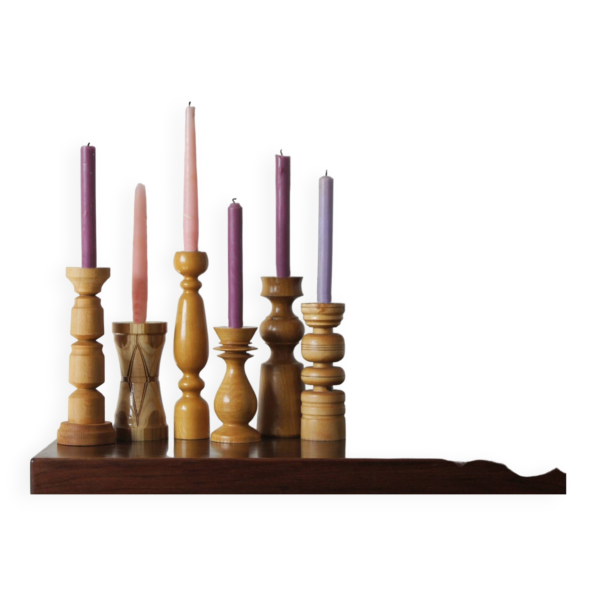 Scandinavian Wooden Candleholders, Set of 6