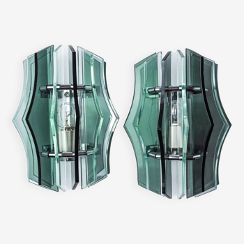 Pair of Veca wall lights, green murano glass, Italy 1970